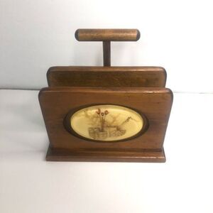 vintage wood and lucite napkin salt and pepper holder caddie 70s as is